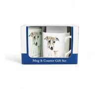 Purely Home Whippet Mug & Coaster Gift Set - Lifes Better with a Whippet by Rhiannon Chauncey - Bone China Mug and Glass Coaster Set - Tea/Coffee Present for Dog Lovers