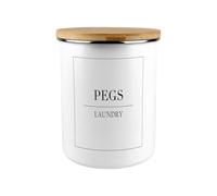 Purely Home White Minimalistic Pegs Storage - Extra Large Enamel Monochrome Laundry Accessories Container Jar