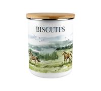 Purely Home Wild Horses Biscuit Tin - 2.7L Extra-Large Enamel Kitchen Storage Canister, Horse Themed Gifts