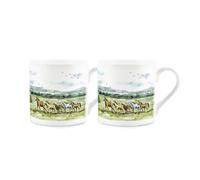 Purely Home Wild Horses Bone China Mugs Set - Watercolour Landscapes 380ml Tea/Coffee Cups Horse Themed Gifts, Set of 2
