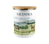 Purely Home Wild Horses Granola Canister - 2.7L Extra-Large Enamel Kitchen Storage Container, Horse Themed Gifts