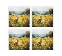 Purely Home Wild Rabbits Coasters - Rural Game Animals Set Of 4 Square Ceramic Coasters