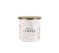 Purely Home Wild Rabbits Decaf Coffee Canister - Pink Metal Enamel Medium Sized Kitchen Food Storage Container