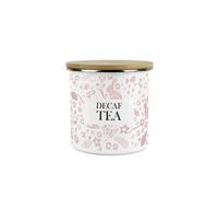 Purely Home Wild Rabbits Decaf Tea Canister - Pink Metal Enamel Medium Sized Kitchen Food Storage Container