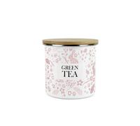 Purely Home Wild Rabbits Green Tea Canister - Pink Metal Enamel Medium Sized Kitchen Food Storage Container