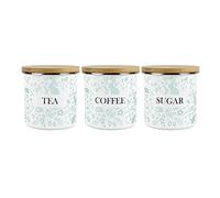 Purely Home Wild Rabbits Green Tea Coffee Sugar Set Of 3 Storage Canisters - White Metal Enamel Kitchen Food Storage Container