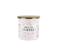 Purely Home Wild Rabbits Ground Coffee Canister - Pink Metal Enamel Medium Sized Kitchen Food Storage Container