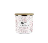 Purely Home Wild Rabbits Hot Chocolate Canister - Pink Metal Enamel Medium Sized Kitchen Food Storage Container