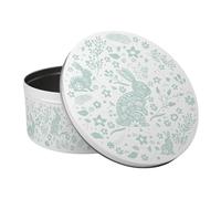 Purely Home Wild Rabbits Large Cake Tin - Green Floral Kitchen Gifts for Animal Lovers - Round Metal Storage Container for Baking 23 x 10cm