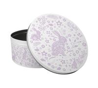 Purely Home Wild Rabbits Large Cake Tin - Lilac Floral Kitchen Gifts For Animal Lovers - Round Metal Storage Container For Baking 23 X 10Cm