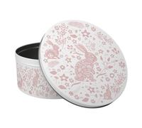 Purely Home Wild Rabbits Large Cake Tin - Pink Floral Kitchen Gifts For Animal Lovers - Round Metal Storage Container For Baking 23 X 10Cm