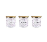 Purely Home Wild Rabbits Tea Coffee & Sugar Canister Set - Lilac Wildlife & Animals Kitchen Gifts - Medium Enamel Storage Containers Set Of 3