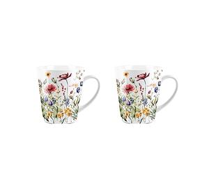 Purely Home Wildflower Floral Mug - Set of 2 Small Latte Mugs White Ceramic Tea/Coffee Present Gift for Nature Lovers
