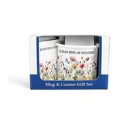 Purely Home Wildflower Mug & Coaster Gift Set - You Belong Among The Wildflowers - Enamel Mug and Cork Coaster Set - Tea/Coffee Present for Gardeners