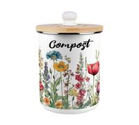 Purely Home Wildflowers Compost Caddy - Enamel 2L Kitchen Food Waste Bin