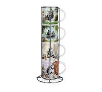 Purely Home Wind In The Willows Stacking Mugs Set - Storybook Inspired Gifts - Set Of 4 Ceramic Cups Set With Metal Stand