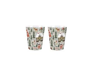 Purely Home Winter Forest Egg Cups Set - Christmas Trees & Cottages Lapland Themed Presents - Pack of 2 Ceramic Egg Cups/Holders Kitchenware/Shot Glasses Drinkware Boxed Gift