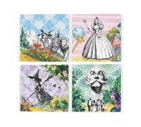 Purely Home Wizard Of Oz Ceramic Coaster Set - Dorothy Wicked Witch Emerald City Storybook Gifts - Square Drinks Coasters 4 Pack