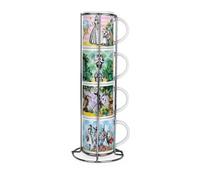 Purely Home Wizard Of Oz Stacking Mugs Set - Dorothy Glinda Emerald City Gift - Set Of 4 Ceramic Cups Set With Metal Stand