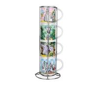 Purely Home Wizard of Oz Stacking Mugs Set - Dorothy Glinda Emerald City Gift - Set of 4 Small Ceramic Cups Set with Metal Stand
