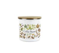 Purely Home Woodland Coffee Beans Storage Canister - Nature Outdoor Leaves Enamel Medium Sized Kitchen Food Storage Container