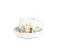 Purely Home Woodland Creatures Cup & Saucer Set With Spoon - Forest Animals Ceramic White Mug Coffee/tea Hot Drinks Present Gift