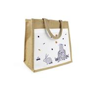 Purely Home Woodland Rabbits Jute Shopping Bag - Forest Animals & Autumn Leaves Gift - Eco Friendly Reusable Shopper Bag with Front Pocket Present