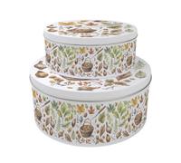 Purely Home Woodland Set Of 2 Cake Tins Gift - Nesting Round Large & Medium Metal Storage Containers For Cakes And Baking