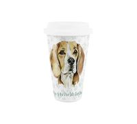 Purely Home World's Best Beagle Dog Ceramic Travel Mug - Novelty Gifts for Dog Mums - Reusable Silicone Lid Double-Walled Insulated Hot/Cold Drinks Tea Coffee Cup