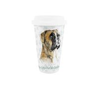 Purely Home World's Best Boxer Dog Ceramic Travel Mug - Novelty Gifts for Dog Mums - Reusable Silicone Lid Double-Walled Insulated Hot/Cold Drinks Tea Coffee Cup