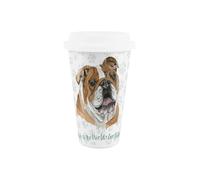 Purely Home World's Best Bulldog Dog Ceramic Travel Mug - Novelty Gifts for Dog Mums - Reusable Silicone Lid Double-Walled Insulated Hot/Cold Drinks Tea Coffee Cup