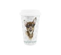 Purely Home World's Best Chihuahua Dog Ceramic Travel Mug - Novelty Gifts for Dog Dads - Reusable Silicone Lid Double-Walled Insulated Hot/Cold Drinks Tea Coffee Cup