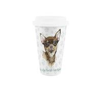 Purely Home World's Best Chihuahua Dog Ceramic Travel Mug - Novelty Gifts for Dog Mums - Reusable Silicone Lid Double-Walled Insulated Hot/Cold Drinks Tea Coffee Cup