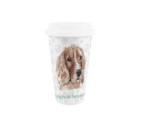 Purely Home World's Best Cocker Spaniel Dog Ceramic Travel Mug - Novelty Gifts for Dog Mums - Reusable Silicone Lid Double-Walled Insulated Hot/Cold Drinks Tea Coffee Cup