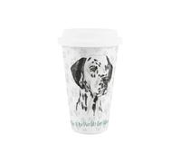 Purely Home World's Best Dalmatian Dog Ceramic Travel Mug - Novelty Gifts for Dog Mums - Reusable Silicone Lid Double-Walled Insulated Hot/Cold Drinks Tea Coffee Cup