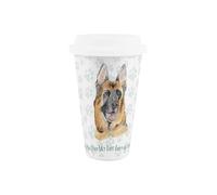 Purely Home World's Best German Shepherd Dog Ceramic Travel Mug - Novelty Gifts for Dog Dads - Reusable Silicone Lid Double-Walled Insulated Hot/Cold Drinks Tea Coffee Cup
