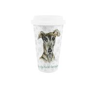 Purely Home World's Best Greyhound Dog Ceramic Travel Mug - Novelty Gifts for Dog Mums - Reusable Silicone Lid Double-Walled Insulated Hot/Cold Drinks Tea Coffee Cup