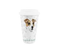 Purely Home World's Best Jack Russell Dog Ceramic Travel Mug - Novelty Gifts for Dog Mums - Reusable Silicone Lid Double-Walled Insulated Hot/Cold Drinks Tea Coffee Cup