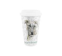 Purely Home World's Best Lurcher Dog Ceramic Travel Mug - Novelty Gifts for Dog Dads - Reusable Silicone Lid Double-Walled Insulated Hot/Cold Drinks Tea Coffee Cup