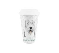 Purely Home World's Best Old English Sheepdog Ceramic Travel Mug - Novelty Gifts for Dog Dads - Reusable Silicone Lid Double-Walled Insulated Hot/Cold Drinks Cup