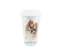 Purely Home World's Best Pomeranian Dog Ceramic Travel Mug - Novelty Gifts for Dog Mums - Reusable Silicone Lid Double-Walled Insulated Hot/Cold Drinks Tea Coffee Cup
