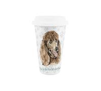 Purely Home World's Best Poodle Dog Ceramic Travel Mug - Novelty Gifts for Dog Mums - Reusable Silicone Lid Double-Walled Insulated Hot/Cold Drinks Tea Coffee Cup