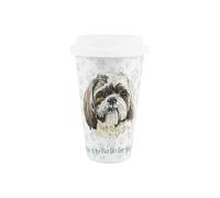 Purely Home World's Best Shih Tzu Dog Ceramic Travel Mug - Novelty Gifts for Dog Mums - Reusable Silicone Lid Double-Walled Insulated Hot/Cold Drinks Tea Coffee Cup