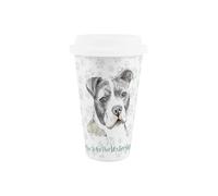 Purely Home World's Best Staffy Dog Ceramic Travel Mug - Novelty Gifts for Dog Mums - Reusable Silicone Lid Double-Walled Insulated Hot/Cold Drinks Tea Coffee Cup