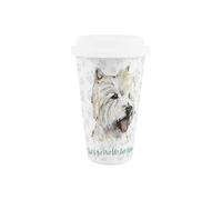 Purely Home World's Best Westie Dog Ceramic Travel Mug - Novelty Gifts for Dog Dads - Reusable Silicone Lid Double-Walled Insulated Hot/Cold Drinks Tea Coffee Cup