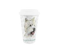 Purely Home World's Best Westie Dog Ceramic Travel Mug - Novelty Gifts for Dog Mums - Reusable Silicone Lid Double-Walled Insulated Hot/Cold Drinks Tea Coffee Cup