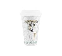 Purely Home World's Best Whippet Dog Ceramic Travel Mug - Novelty Gifts for Dog Mums - Reusable Silicone Lid Double-Walled Insulated Hot/Cold Drinks Tea Coffee Cup