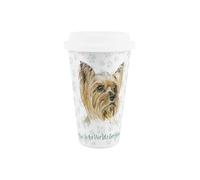 Purely Home World's Best Yorkshire Terrier Dog Ceramic Travel Mug - Novelty Gifts for Dog Mums - Reusable Silicone Lid Double-Walled Insulated Hot/Cold Drinks Tea Coffee Cup