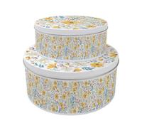 Purely Home Yellow Daisies Set Of 2 Cake Tins Gift - Nesting Round Large & Medium Metal Storage Containers For Cakes And Baking