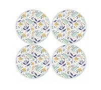 Purely Home Yellow Flowers Coaster Set - Round Glass Floral Set Of Four Coasters